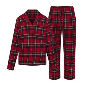 SKIMS Red Plaid Men’s Two-Piece Pajama Set